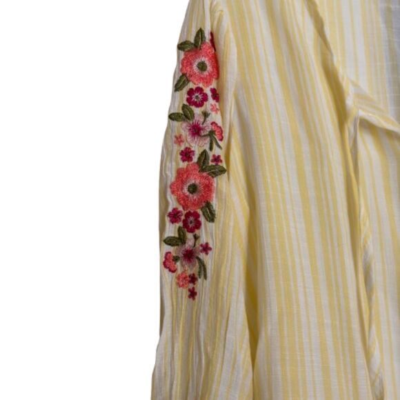 Sweet Violet Yellow Strip Floral Embroidered Sleeve Rayon Blouse Woman's M #BD - Picture 4 of 6